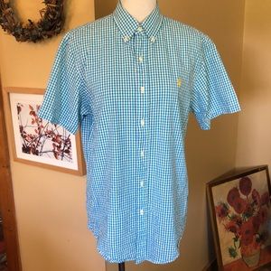 RALPH LAUREN Size Medium Checkered Print  Textured Fabric ButtonFront Collared